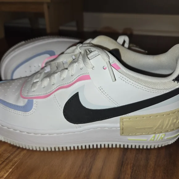 Nike Air Force 1 White Sneakers with Pink and Blue Accents - Picture 2 of 12